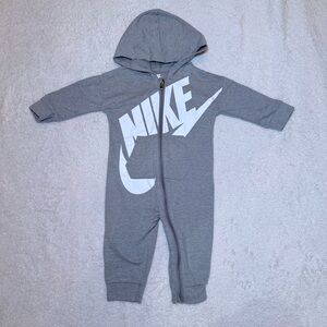 Nike Gray Hooded Baby One-Piece with White Logo
